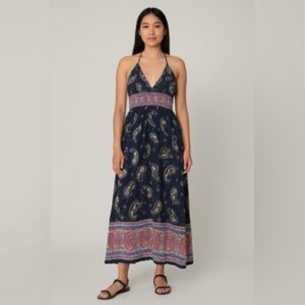 Navy Paisley Halter Maxi Dress - Women